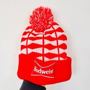 Budweiser Kids Red and White Pom-Pom Beanie